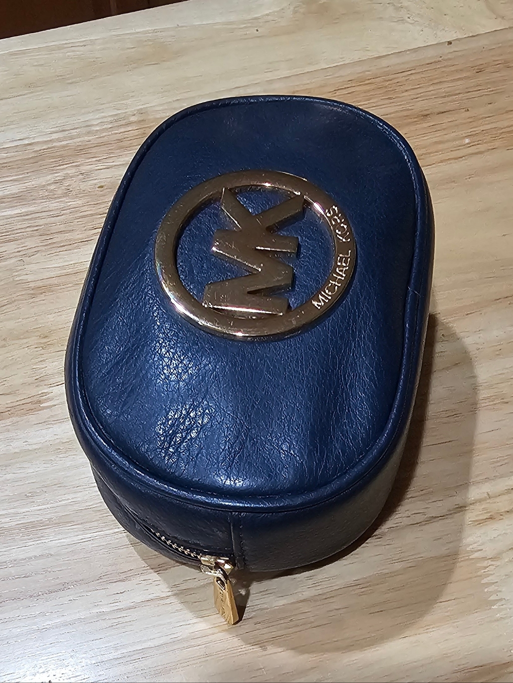 Michael Kors Fulton Navy Leather Cosmetic Case Travel Pouch Euc